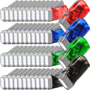 48 Pcs Hand Crank Flashlight No Battery Required Torch Light Manual Press Flashlight 3 LED Squeeze Torch Light for Shoeboxes Camping Hiking(Green, Gray, Blue, Red)