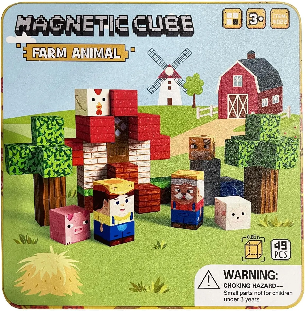 49 PCS Magnetic Building Blocks Travel Toys, Farm Animals Magnetic Tiles with Portable Iron Storage Box & Play Base, STEM Learning Toys for Kids Ages 3-5, 4-8(a2)