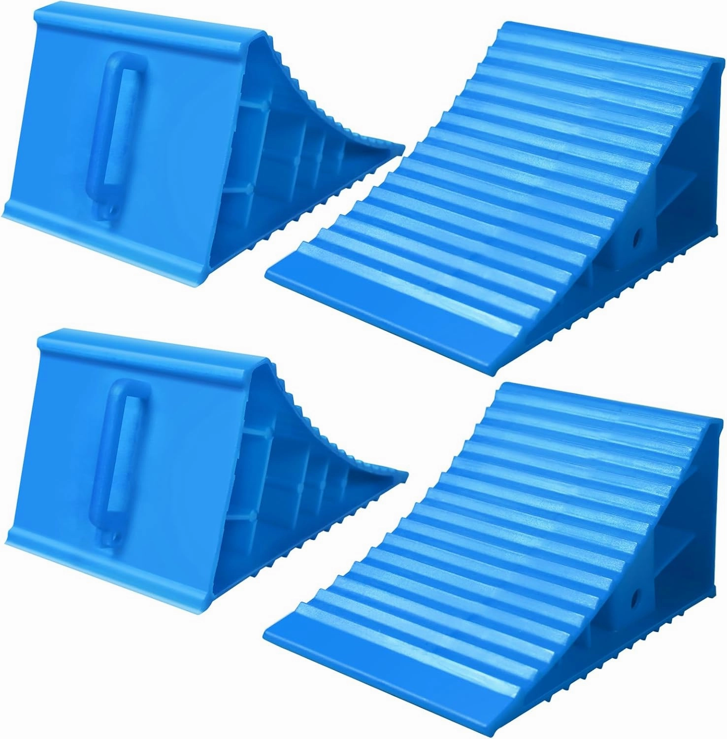 4Pack Wheel Chocks for RV Trailer Non Slip Heavy Duty Blue Camper Wheel Chocks with Handle for Easy Removal Polypropylene Wheel Stoppers for Cars Campers Trucks Rvs
