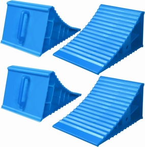 4Pack Wheel Chocks for RV Trailer Non Slip Heavy Duty Blue Camper Wheel Chocks with Handle for Easy Removal Polypropylene Wheel Stoppers for Cars Campers Trucks Rvs