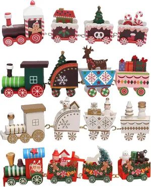 4Pcs Christmas Wooden Train Decor Set, Mini Christmas Tree Train Christmas Decorations Wood Train Decor for Xmas Table Top Ornament