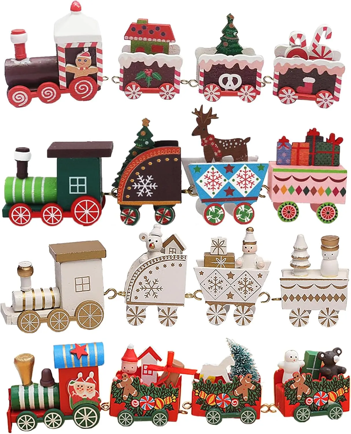 4Pcs Christmas Wooden Train Decor Set, Mini Christmas Tree Train Christmas Decorations Wood Train Decor for Xmas Table Top Ornament