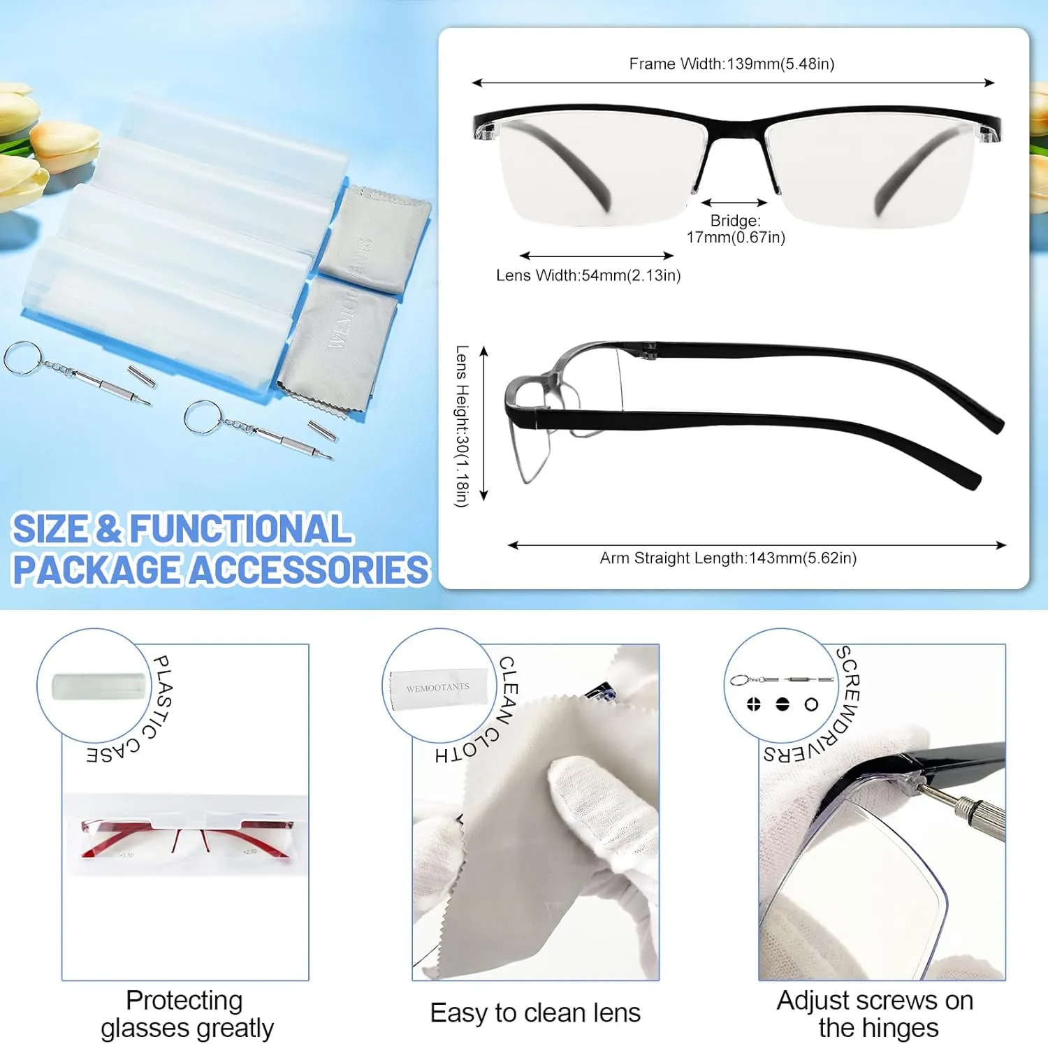 4PCS Stylish Anti-Blue-Light Reading Glasses Men Women Computer Readers Lightweight Blue Blockers 1.0X 1.0 1.25 1.5 1.75 2.0 2.25 2.5 2.75 3.0 3.5 4.0