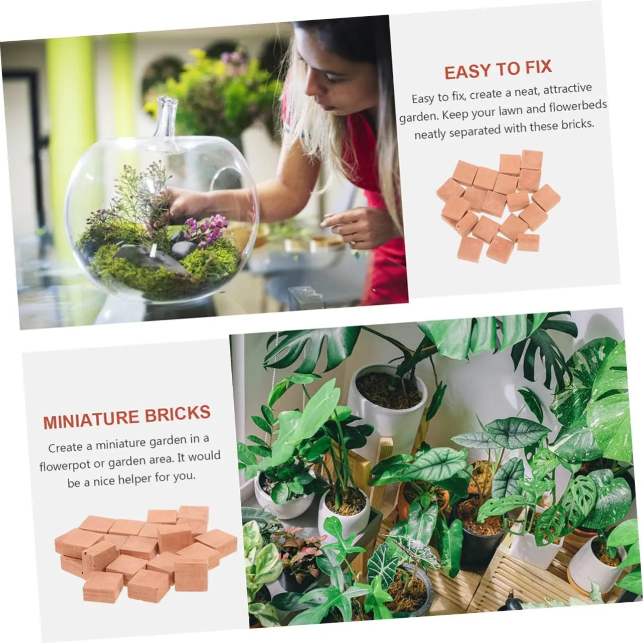 4sets Miniature Bricks Square Shape Faux Model for DIY Micro Landscaping for Creative Crafts and Architectural Projects Present for Friends 40pcs*4