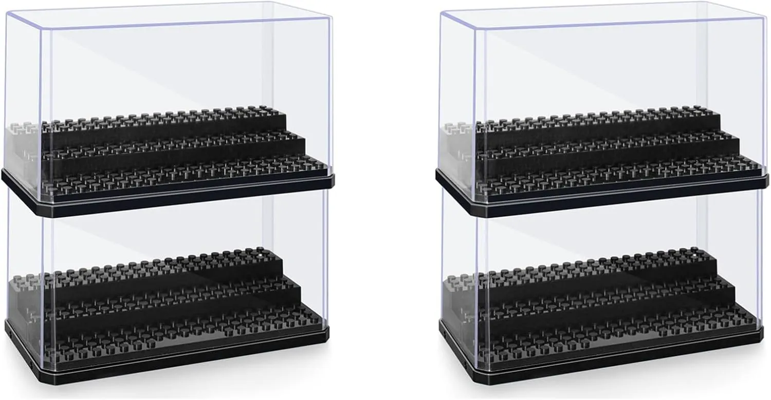 4X Mini Figure Display Box, Stackable Dustproof Building Block Display Box for Action Figure Toys