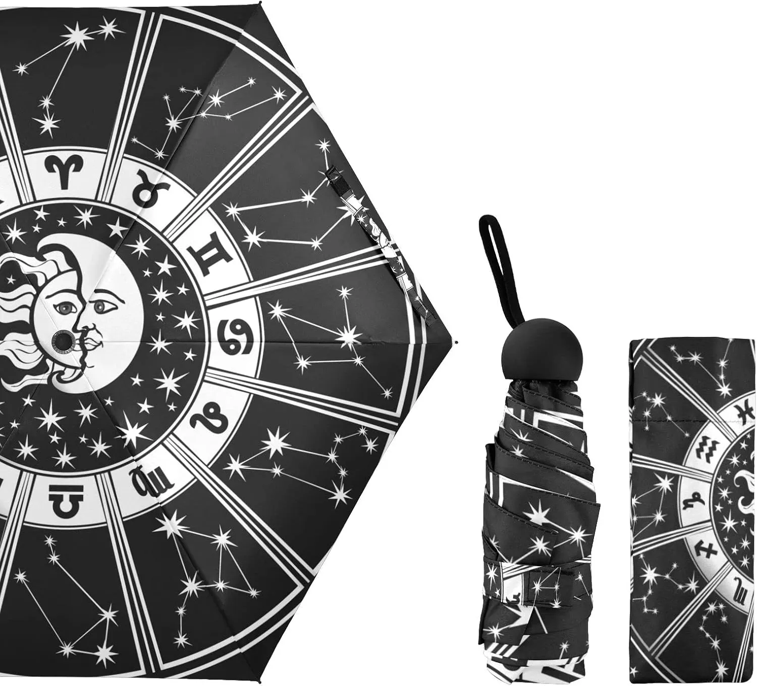 5 Folding Compact Pocket Windproof Umbrella, 6 Ribs Ultra-Light Foldable Vinyl Parasol, Mini Anti-UV Travel Umbrella