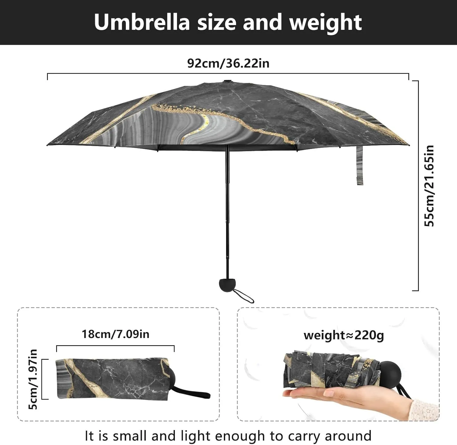 5 Folding Compact Pocket Windproof Umbrella, 6 Ribs Ultra-Light Foldable Vinyl Parasol, Mini Anti-UV Travel Umbrella