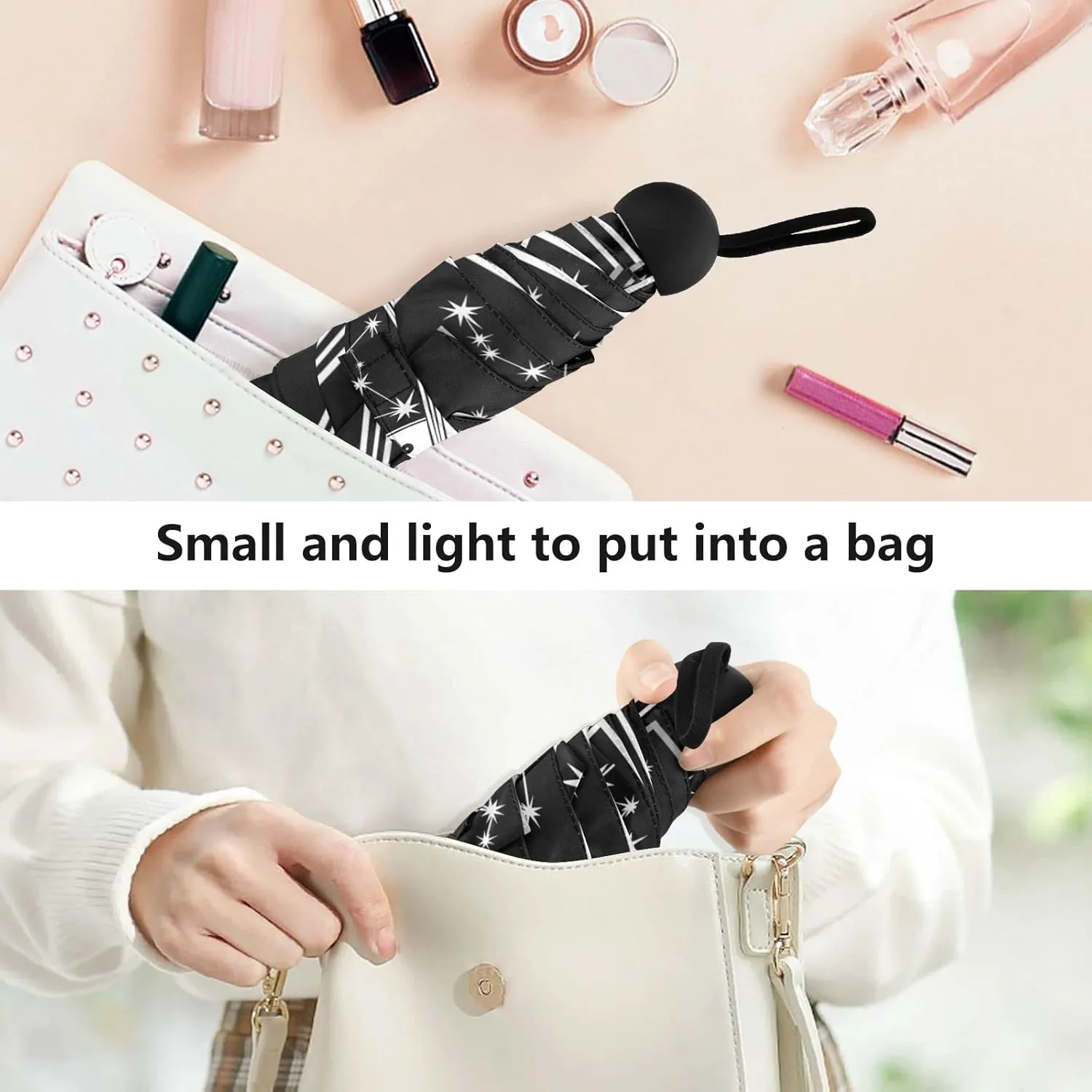 5 Folding Compact Pocket Windproof Umbrella, 6 Ribs Ultra-Light Foldable Vinyl Parasol, Mini Anti-UV Travel Umbrella
