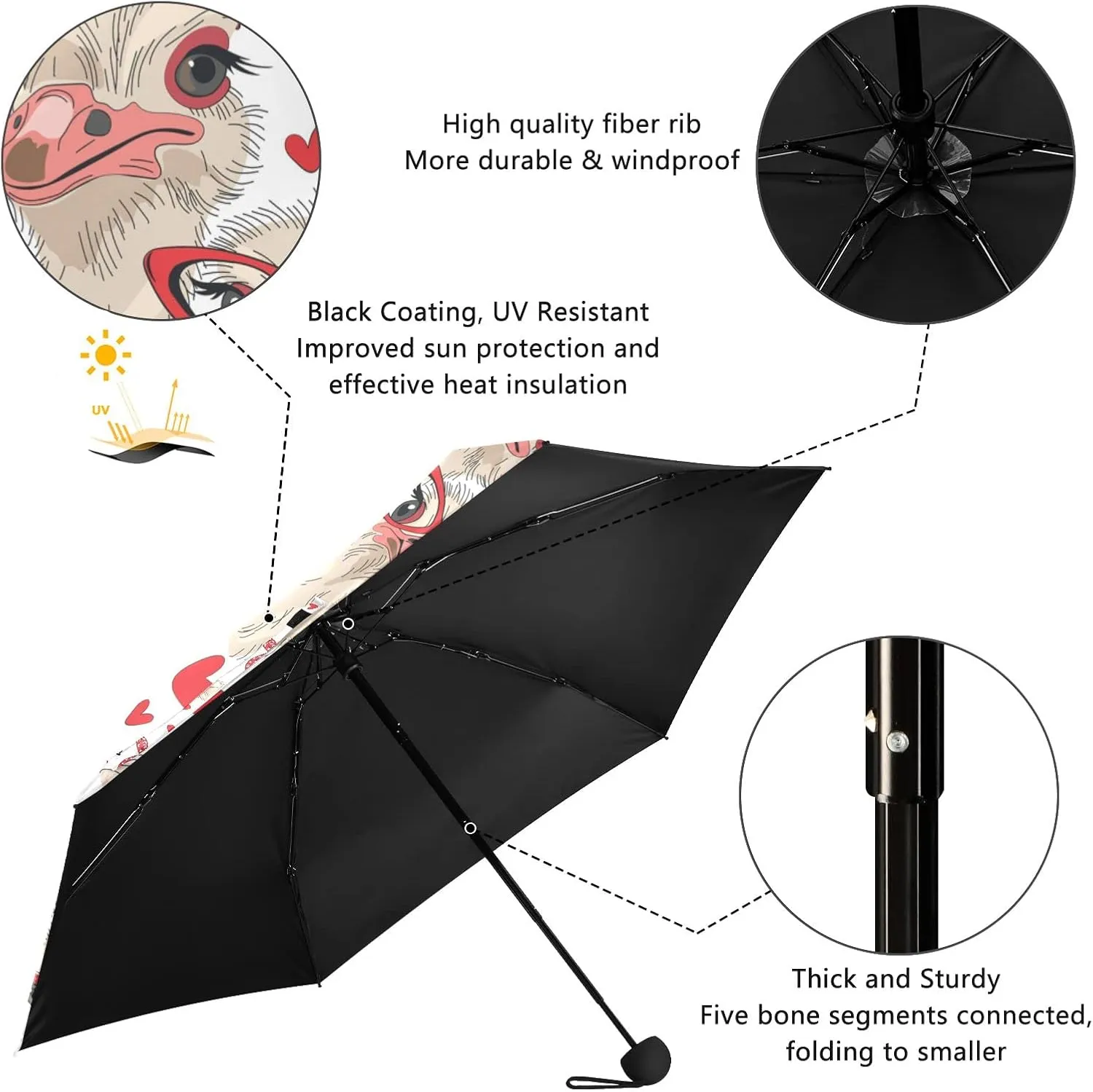 5 Folding Compact Pocket Windproof Umbrella, 6 Ribs Ultra-Light Foldable Vinyl Parasol, Mini Anti-UV Travel Umbrella