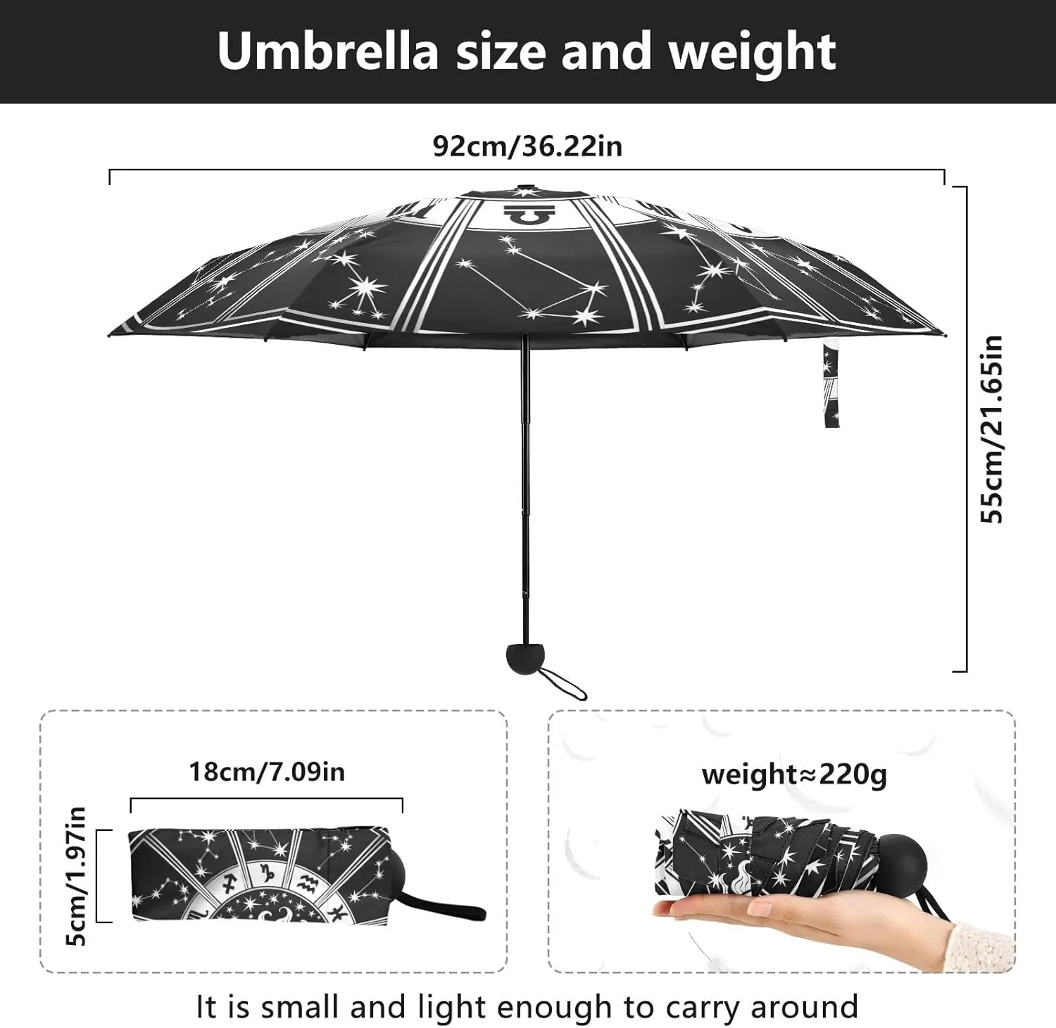 5 Folding Compact Pocket Windproof Umbrella, 6 Ribs Ultra-Light Foldable Vinyl Parasol, Mini Anti-UV Travel Umbrella