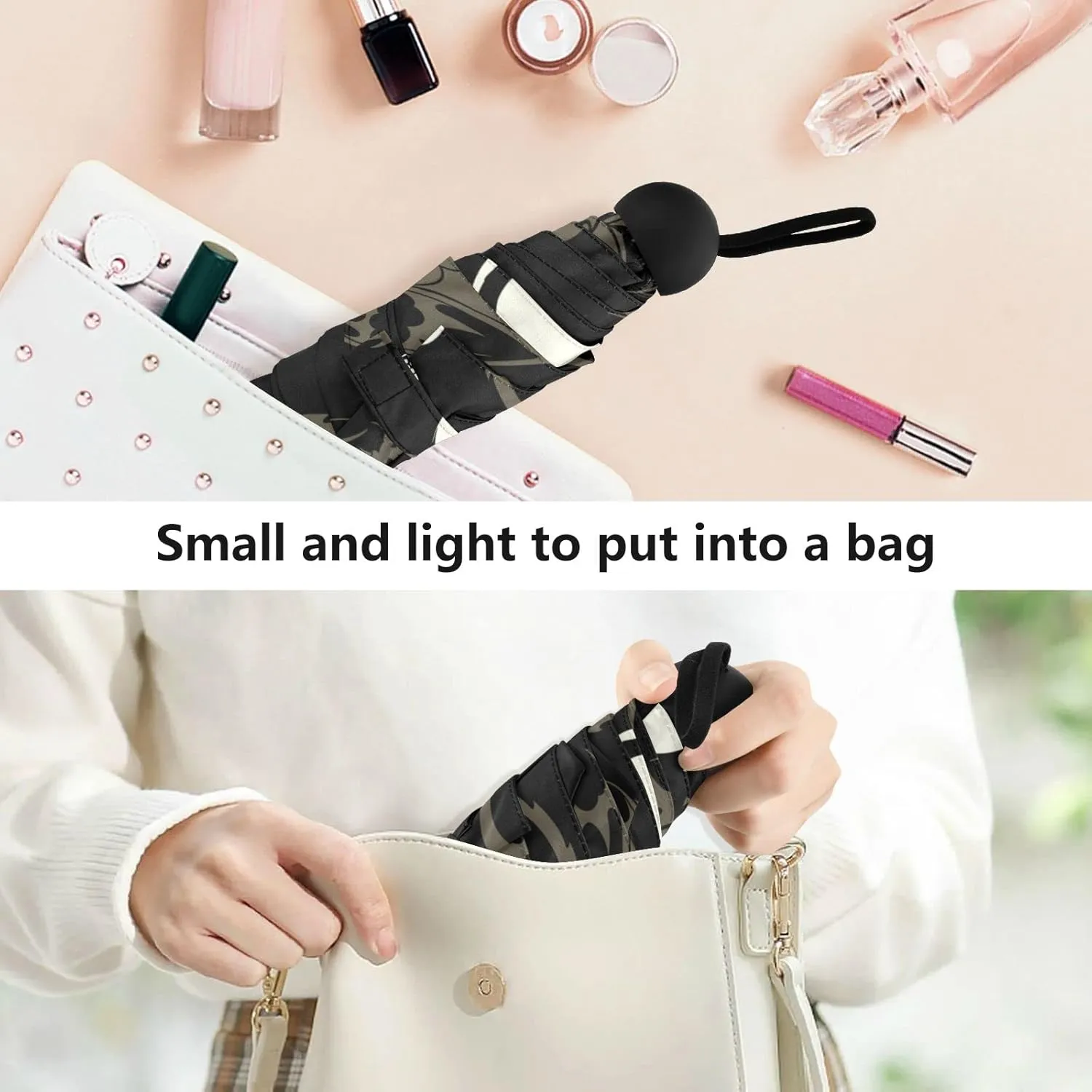 5 Folding Compact Pocket Windproof Umbrella, 6 Ribs Ultra-Light Foldable Vinyl Parasol, Small Mini Anti-UV Travel Umbrella