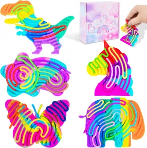 5-Pack Sensory Activity Board Toy for Kids Adults, Includes Unicorn, Dinosaur, Butterfly, Star & Elephant, Double-Sided Silicone Fidget Push & Peel Board for Stress Relief, ADHD Autism Calm Down Toys