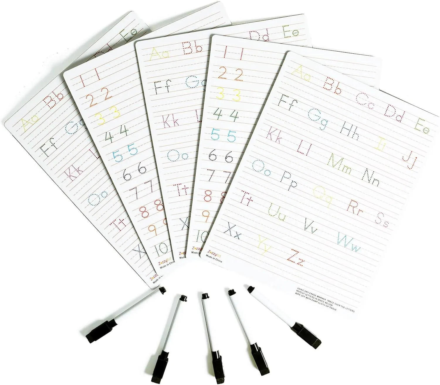 5 PCs Dry Erase Alphabet Tracing Boards: Letter and Numbers Handwriting Practice for Kids Learning, Reusable Boards for Kindergarten and Preschool