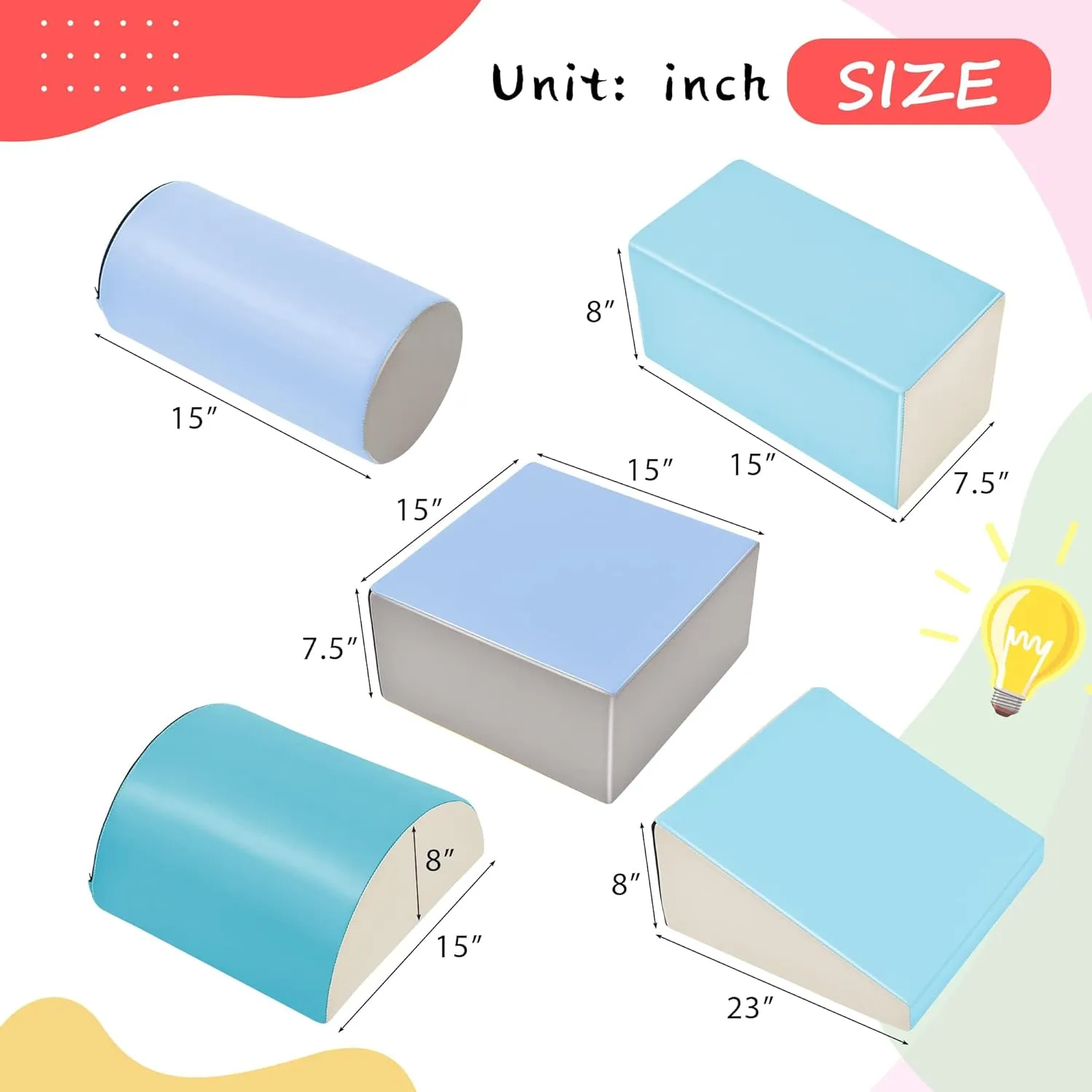 5 Piece Climb and Crawl Activity PlaySet, Including Slide Ramp,Cylinder Block and Semicircle Block,Soft Foam Indoor Active Playset for Stacking Crawling and Sliding at Home