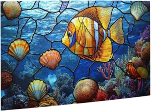 500 Piece Puzzle For Adults Colors Glass Reef,Fish With Glass-Textured Shells In Azure Waters, Wooden Marine Puzzle,Complete With Family And Friends,Forget The Troubles Of Life