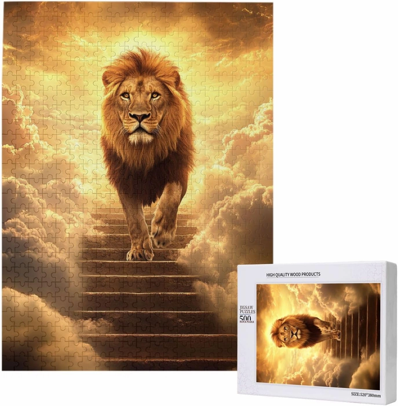 500 PCS Adults Jigsaw Puzzle - Lion’s Journey to The Sky, A Puzzling Above The Clouds.Wonderful Imagination,Stunning Artwork,Great for Relaxation and Display for Lion Enthusiast
