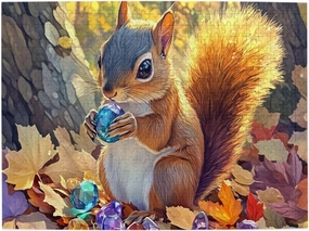 500 Pcs Funny Jigsaw Puzzle Autumn Treasure Hunter,Curious Squirrel With Blue Gem In Golden Forests,Unique And Beautiful,Puzzles Suitable For Entertaining With Family During Holidays