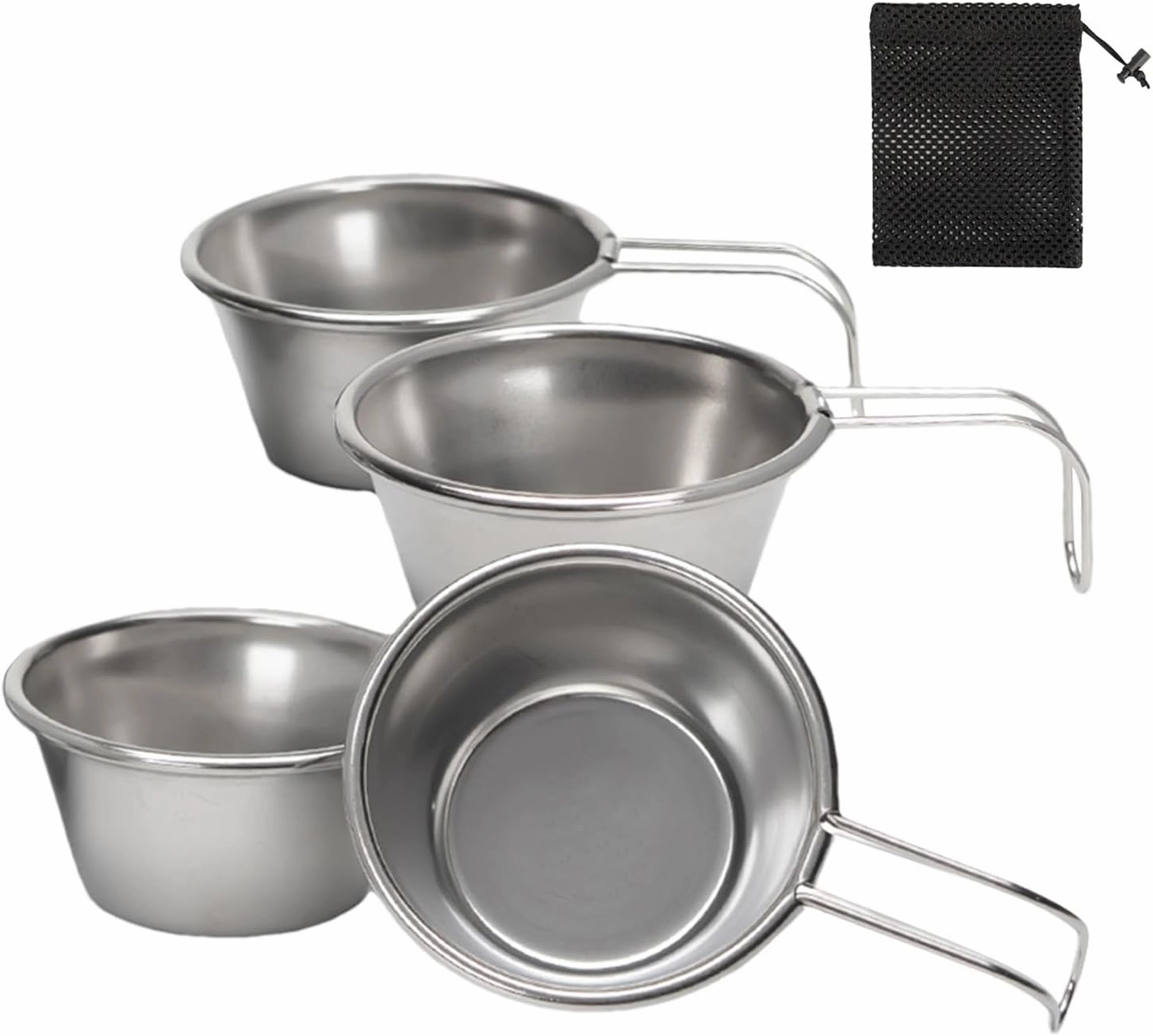 50ml Stainless Steel Cups, 50ml Metal Cups, Mini Wine Glass Set | 4x Portable Small Mugs Equipment For Camping Mountaineering Sports Outdoors Tea Dining Backpacking Kitchen, Stackable Durable