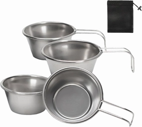 50ml Stainless Steel Cups, 50ml Metal Cups, Mini Wine Glass Set | 4x Portable Small Mugs Equipment For Camping Mountaineering Sports Outdoors Tea Dining Backpacking Kitchen, Stackable Durable