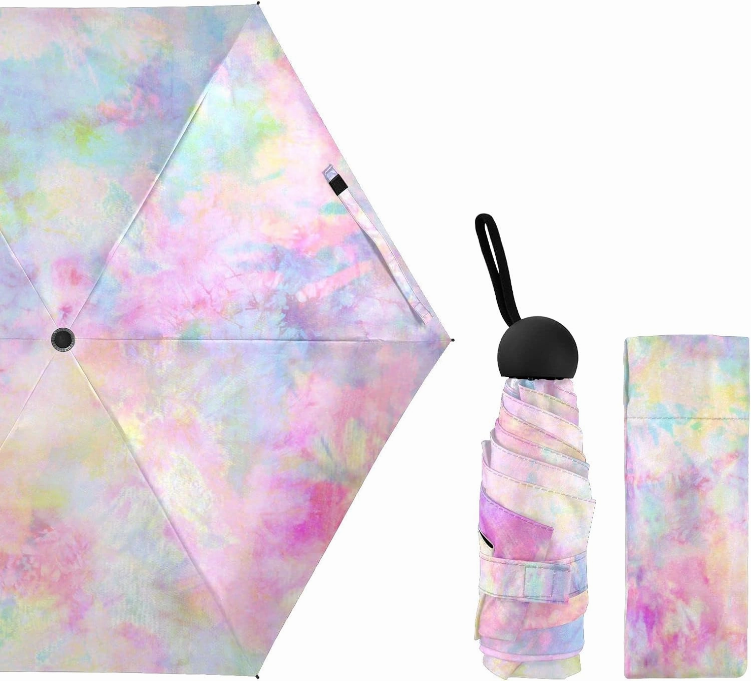 5 Folding Compact Pocket Windproof Umbrella, 6 Ribs Ultra-Light Foldable Vinyl Parasol, Mini Anti-UV Travel Umbrella