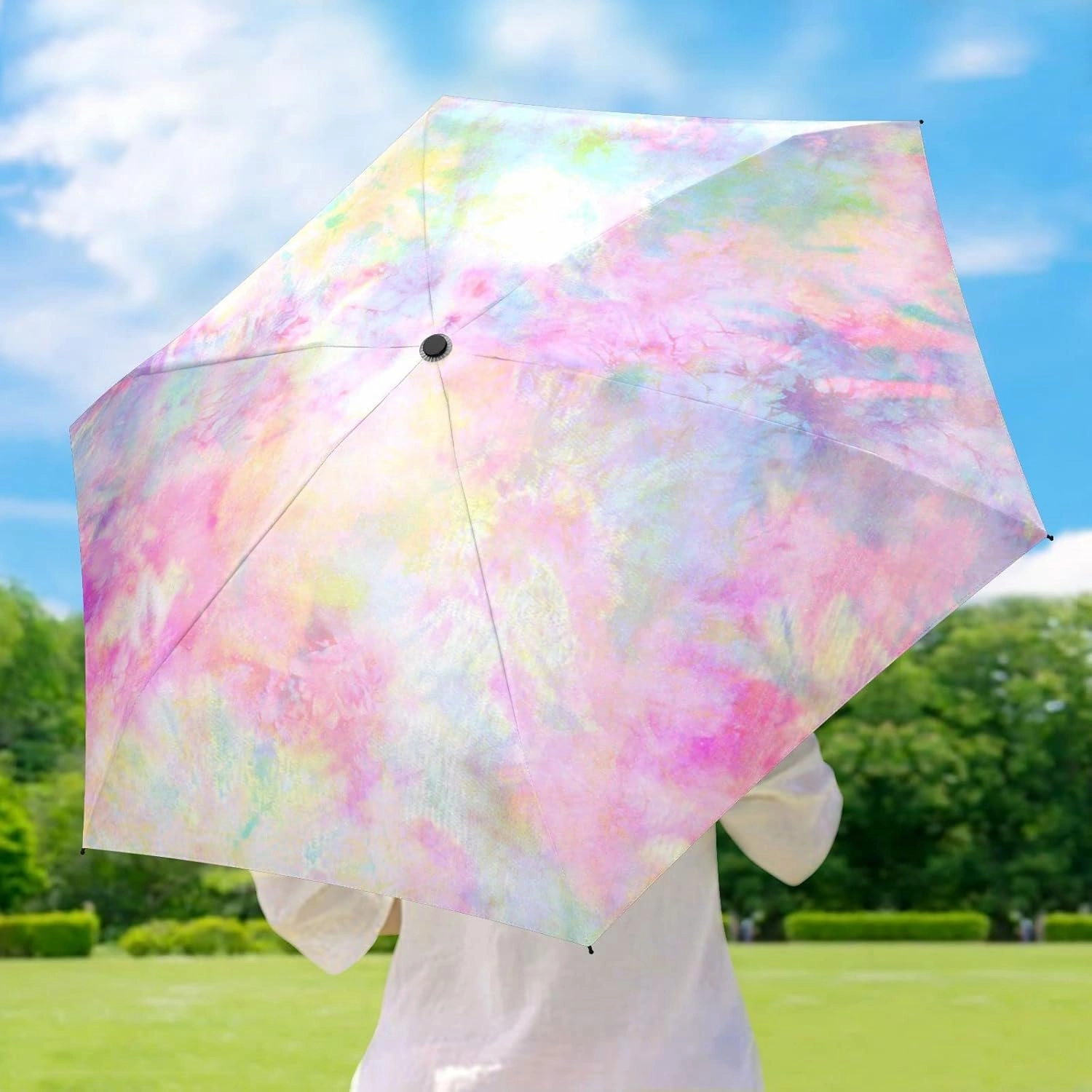 5 Folding Compact Pocket Windproof Umbrella, 6 Ribs Ultra-Light Foldable Vinyl Parasol, Mini Anti-UV Travel Umbrella
