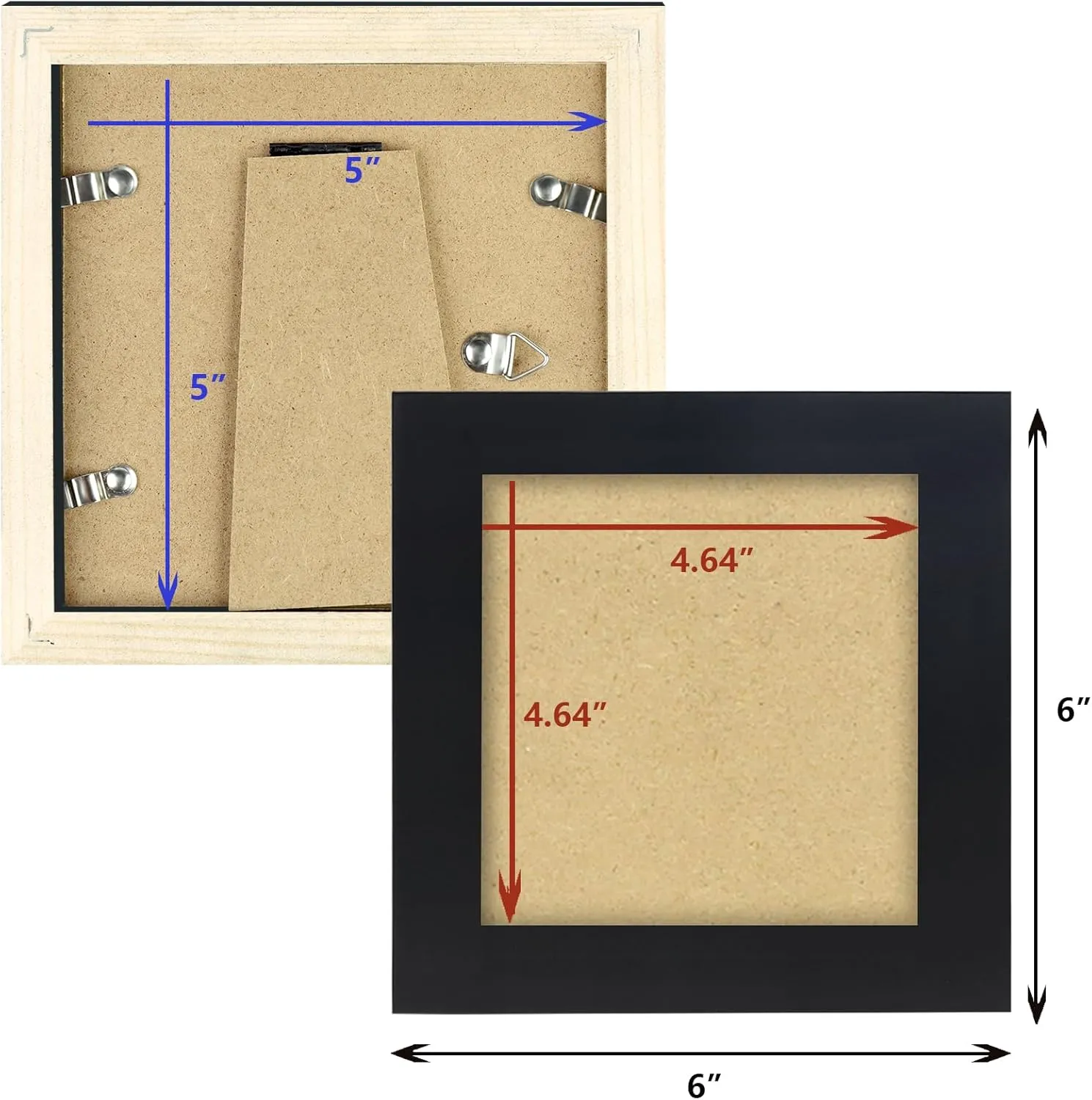 5x5 Black Picture Frames Square Classic Natural Wood 6 Pack for Wall Mounting and Tabletop Display