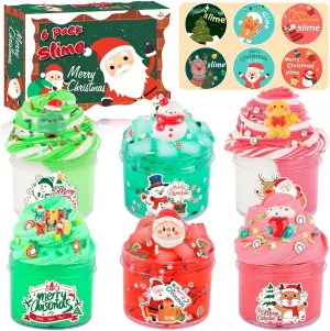 6 Pack Christmas Slime Kit, with 2 Butter Slime and 2 Cloud Slime and 2 Jelly Cube Crunchy Slime, Soft & Stretchy, Birthday Gifts for Kids, Christmas Party Favors for Girls and Boys