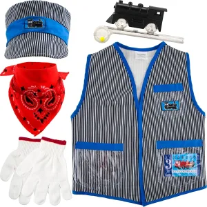 6 Pcs Kids Train Engineer Costume Set Train Conductor Vest Conductor Cap Train Conductor Dress Up Vest Set for Kids Halloween Dress Up Career Day Pretend Party Cosplay