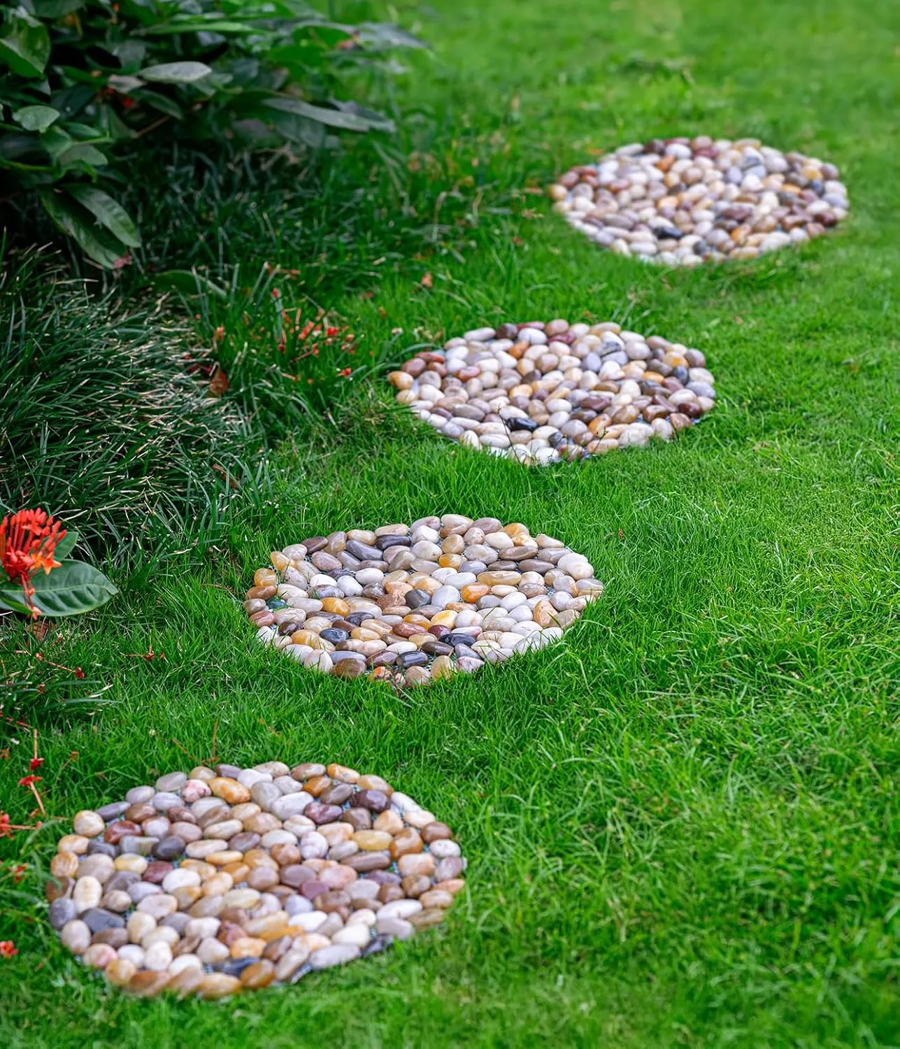 6 PCS River Rock Stepping Stones Outdoor, 12 Inch Diameter Round Pavers Pebbles Polished Gravel for Garden Walkway