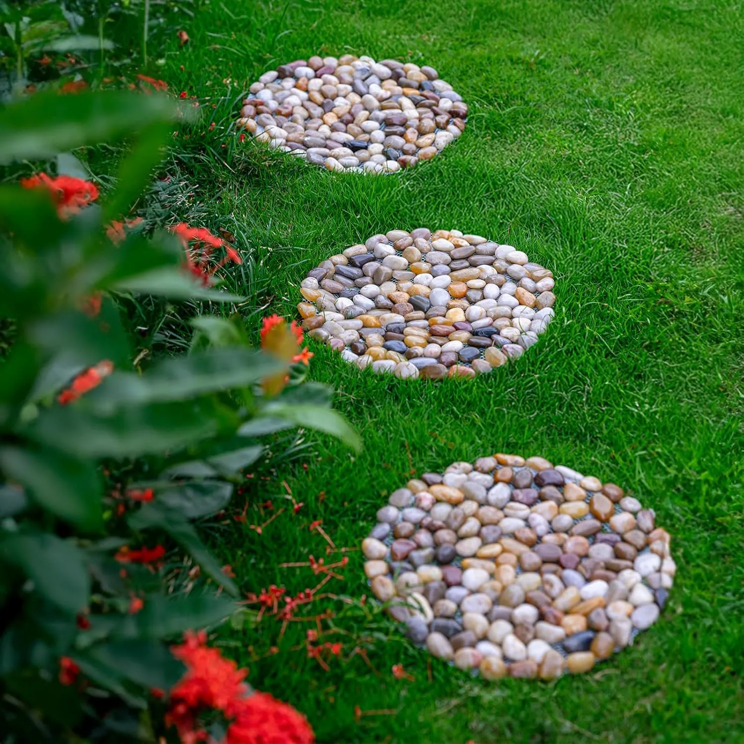 6 PCS River Rock Stepping Stones Outdoor, 12 Inch Diameter Round Pavers Pebbles Polished Gravel for Garden Walkway