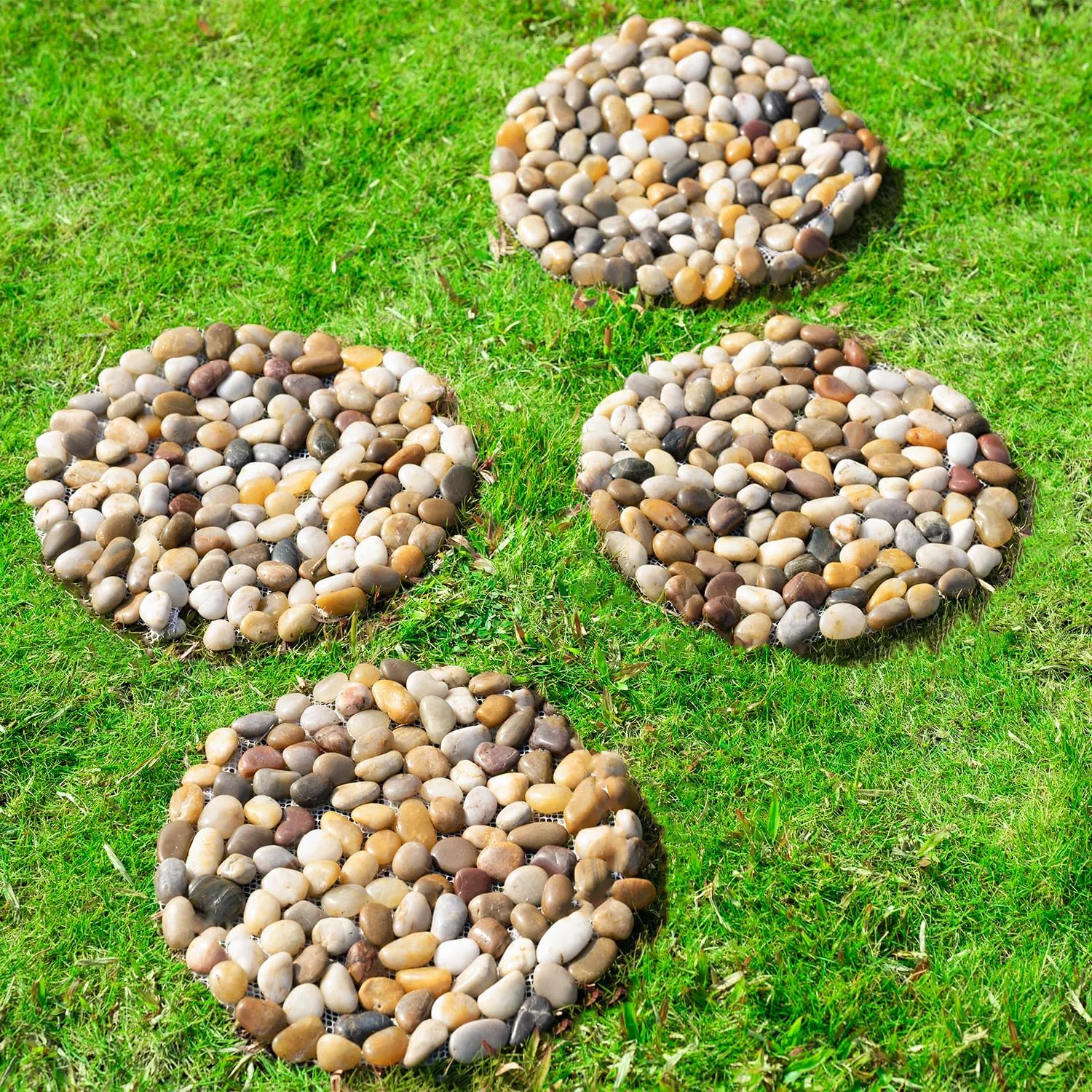 6 PCS River Rock Stepping Stones Outdoor, 12 Inch Diameter Round Pavers Pebbles Polished Gravel for Garden Walkway
