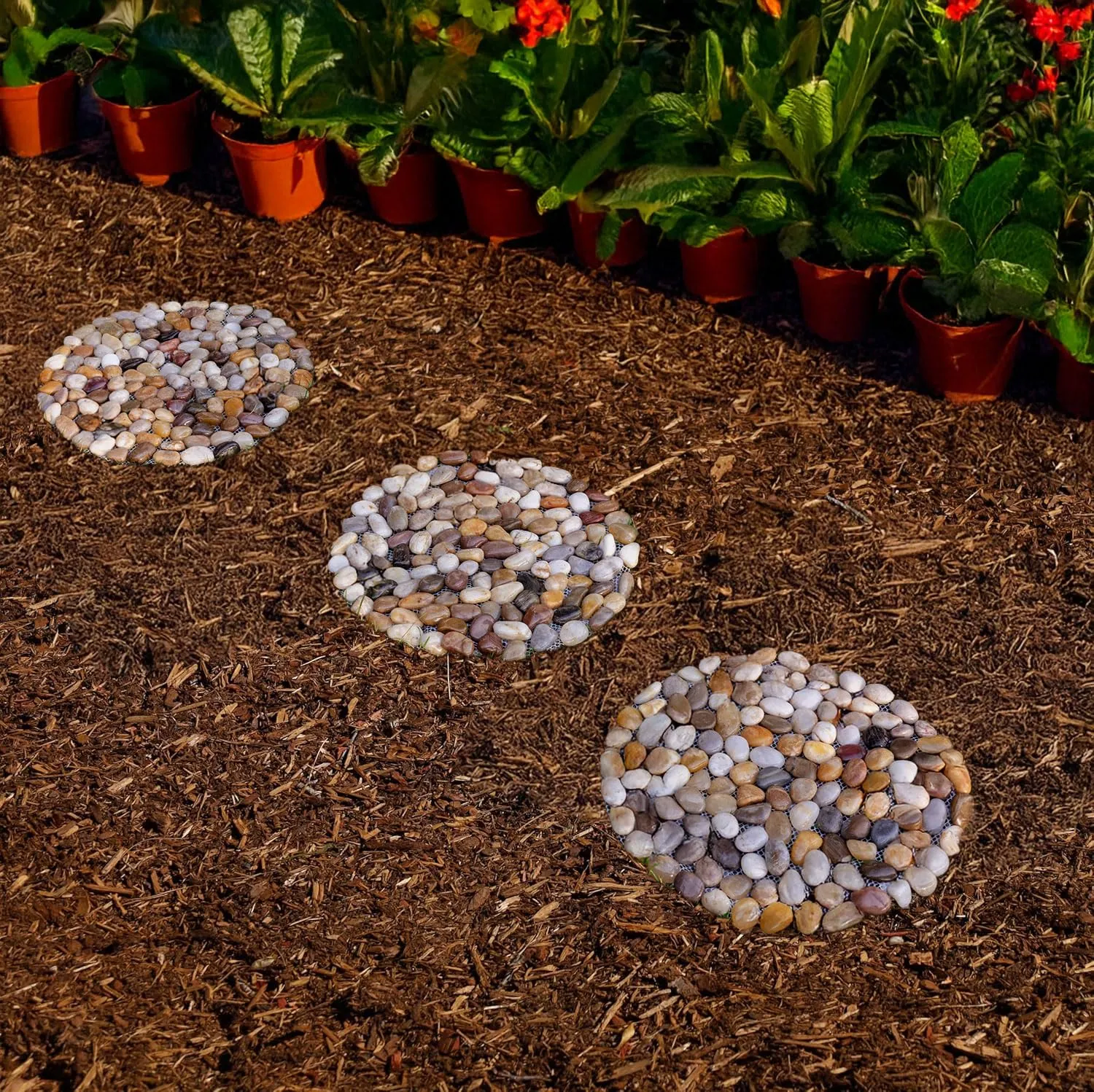 6 PCS River Rock Stepping Stones Outdoor, 12 Inch Diameter Round Pavers Pebbles Polished Gravel for Garden Walkway