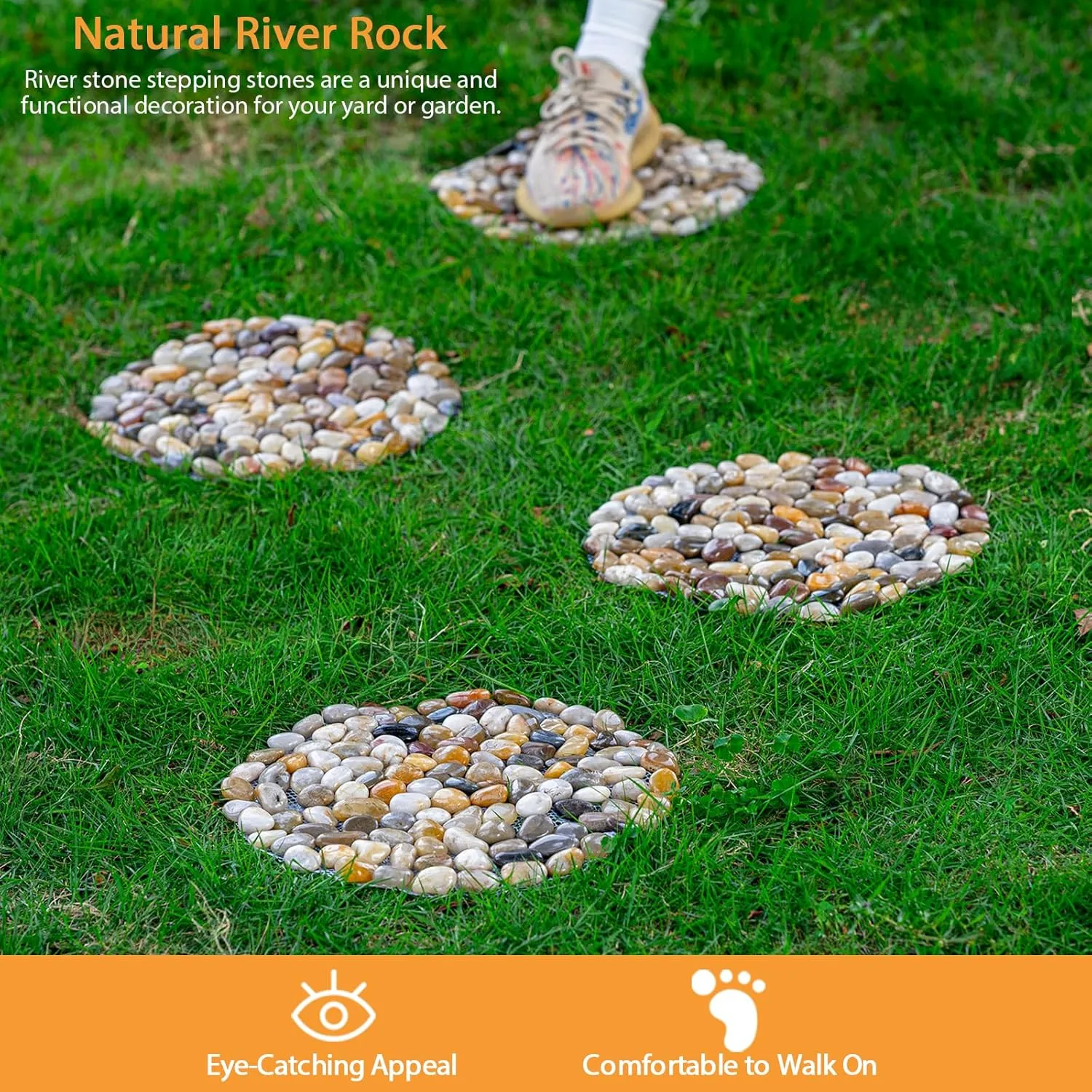 6 PCS River Rock Stepping Stones Outdoor, 12 Inch Diameter Round Pavers Pebbles Polished Gravel for Garden Walkway