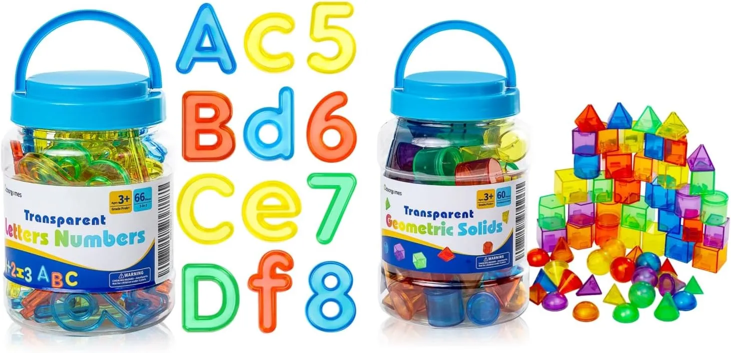 66 Pcs Translucent Letters and Numbers - 60 Pcs 3D Shapes for Teaching – Light Table Toys, Manipulatives and Accessories for Enhanced Learning & Fun