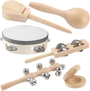 6PCS Musical Instruments for Kids Toddler Natural Wooden Percussion Toy Sets Preschool Education Music Instruments Present for Birthday Christmas Party