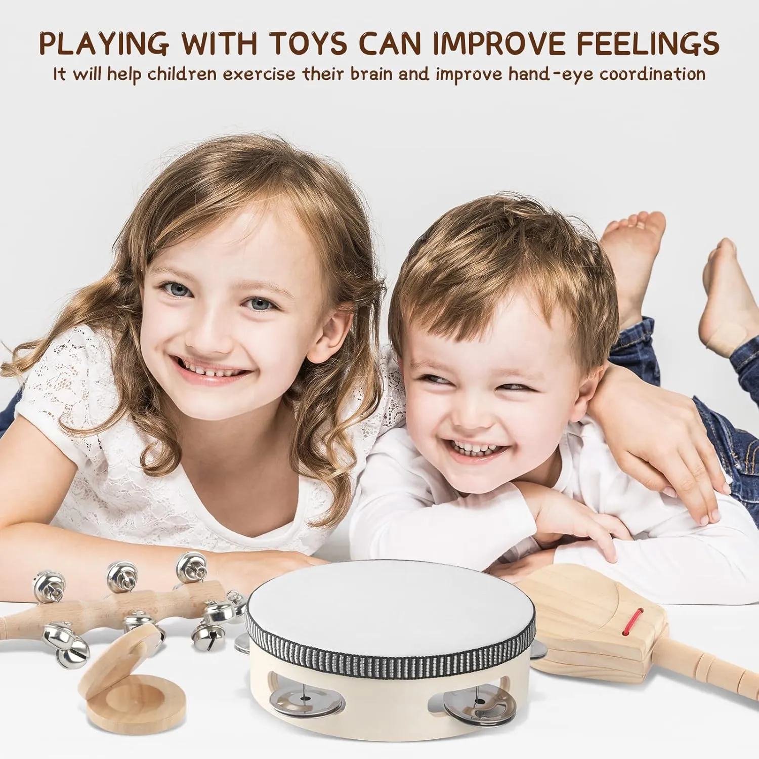 6PCS Musical Instruments for Kids Toddler Natural Wooden Percussion Toy Sets Preschool Education Music Instruments Present for Birthday Christmas Party