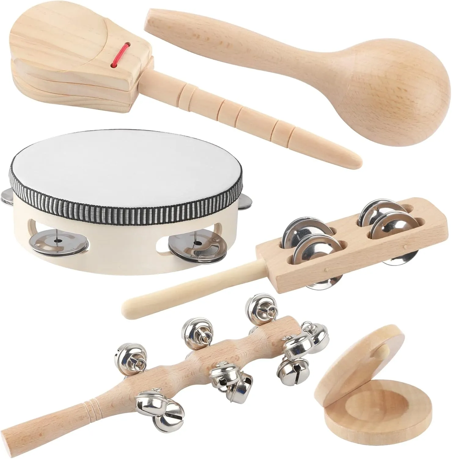 6PCS Musical Instruments for Kids Toddler Natural Wooden Percussion Toy Sets Preschool Education Music Instruments Present for Birthday Christmas Party