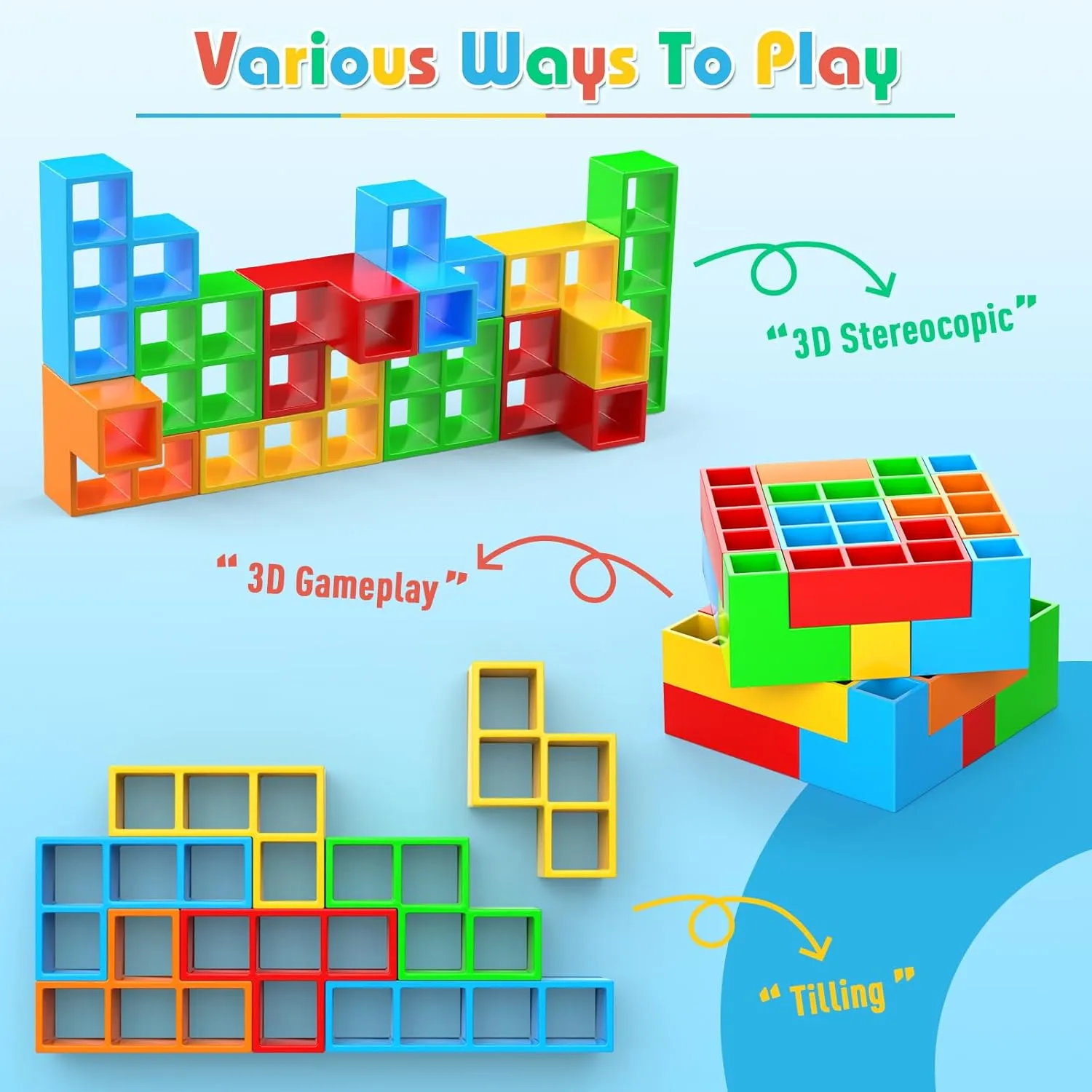 70PCS Stack Attack Game for Adult & Kids, 3D Tetra Board Tower Games for Family Travel Party, 2 Players Balance Stacking Toy, Team Toys Building Block