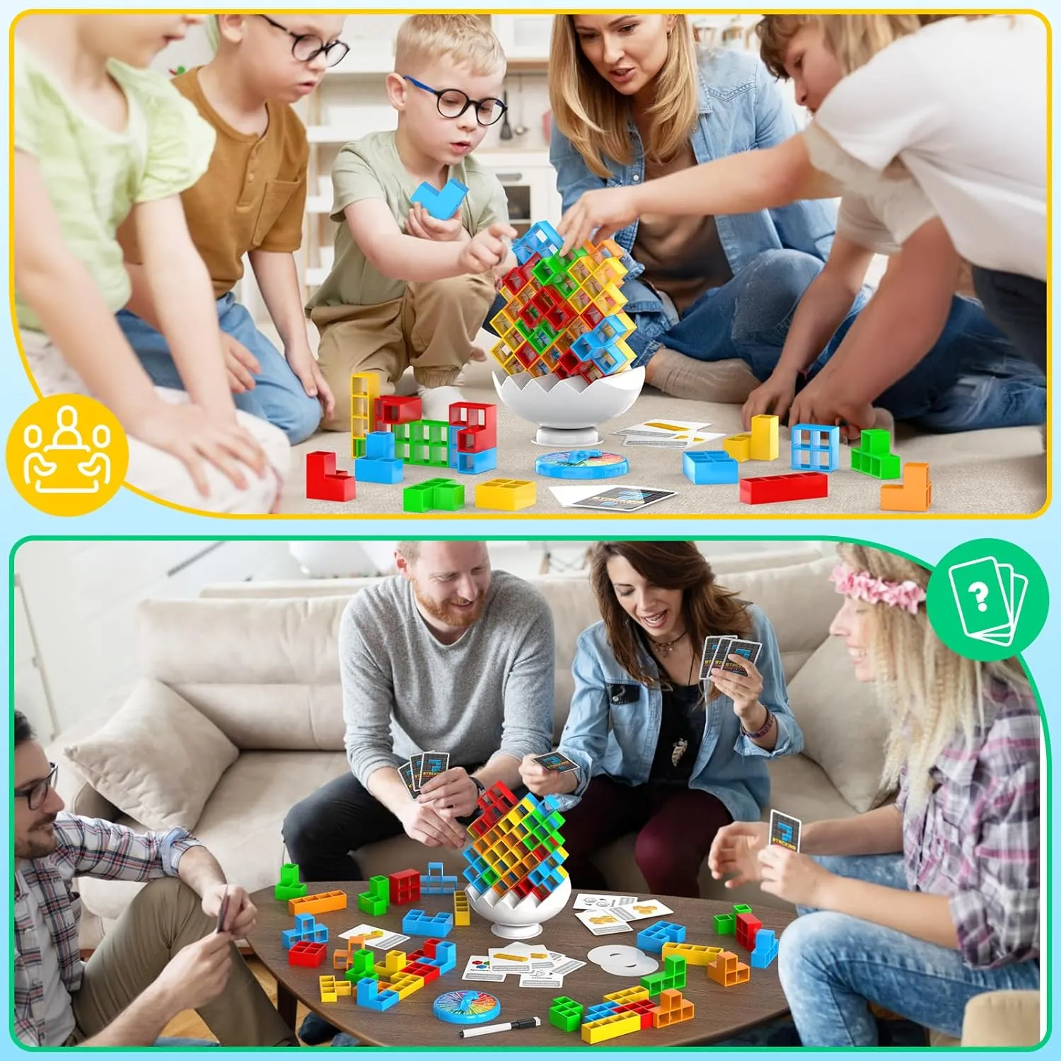 70PCS Stack Attack Game for Adult & Kids, 3D Tetra Board Tower Games for Family Travel Party, 2 Players Balance Stacking Toy, Team Toys Building Block