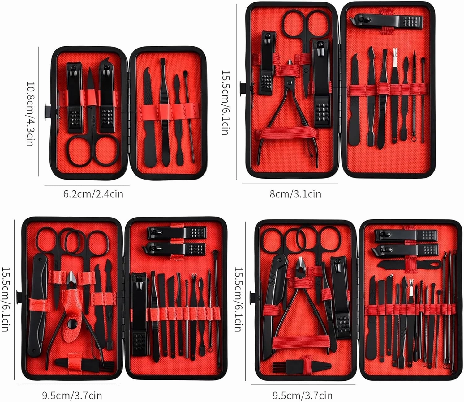 7/12/20/24pcs 1 Classic Black-Red Manicure Pedicure Set Travel-Ready Nail Care Precision Clippers Cutters(20Pcs black-red)