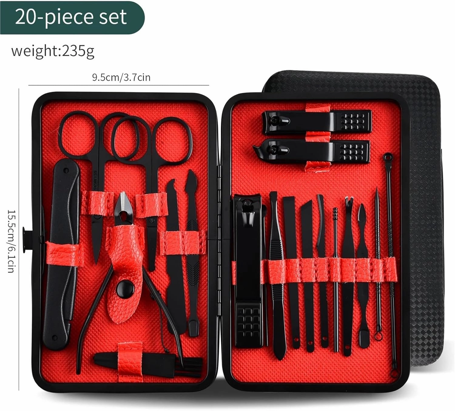 7/12/20/24pcs 1 Classic Black-Red Manicure Pedicure Set Travel-Ready Nail Care Precision Clippers Cutters(20Pcs black-red)