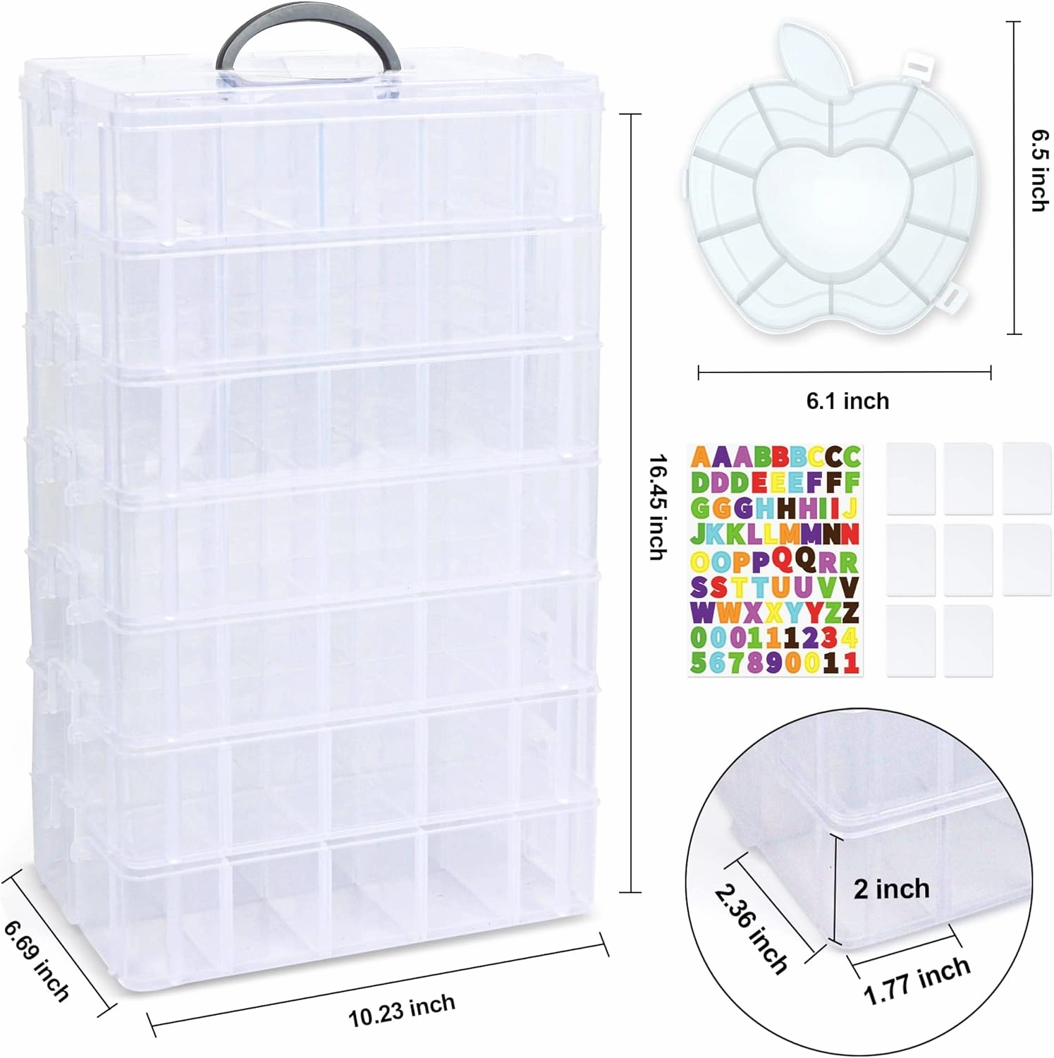 7 Layers Stackable Storage Container, 70 Adjustable Compartments (White) Perfect for Kids Toys, Art Crafts, Jewelry, Supplies, Mini Case & Letter Sticker Included