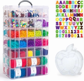 7 Layers Stackable Storage Container, 70 Adjustable Compartments (White) Perfect for Kids Toys, Art Crafts, Jewelry, Supplies, Mini Case & Letter Sticker Included