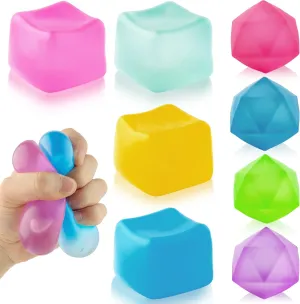8 Pack Glow in The Dark Stress Cubes Squishy Fidget Toys for Adults Kids, Ice Cube Squishy for Anxiety Relief, Sensory Fidget Toys, Diamond Malt Sugar Ice Cube Stress Ball,Random Color