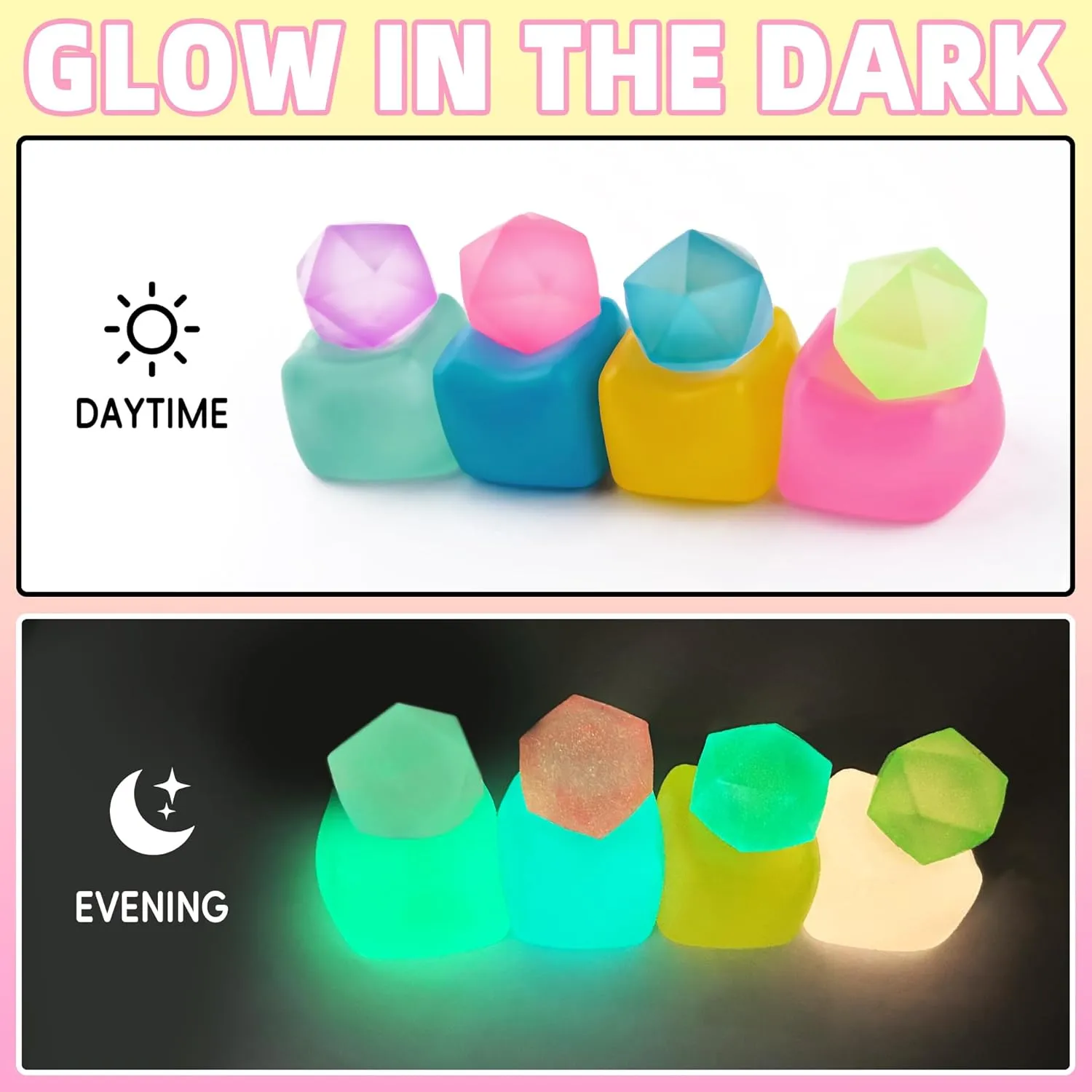 8 Pack Glow in The Dark Stress Cubes Squishy Fidget Toys for Adults Kids, Ice Cube Squishy for Anxiety Relief, Sensory Fidget Toys, Diamond Malt Sugar Ice Cube Stress Ball,Random Color