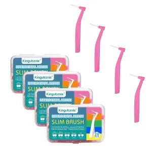 80 Count Interdental Brush Cleaners Dental Brushes Toothpick Tooth Flossing Head Oral Hygiene Angle with Portable Case Use for Cleaning(Pink, Extra Tight Teeth)