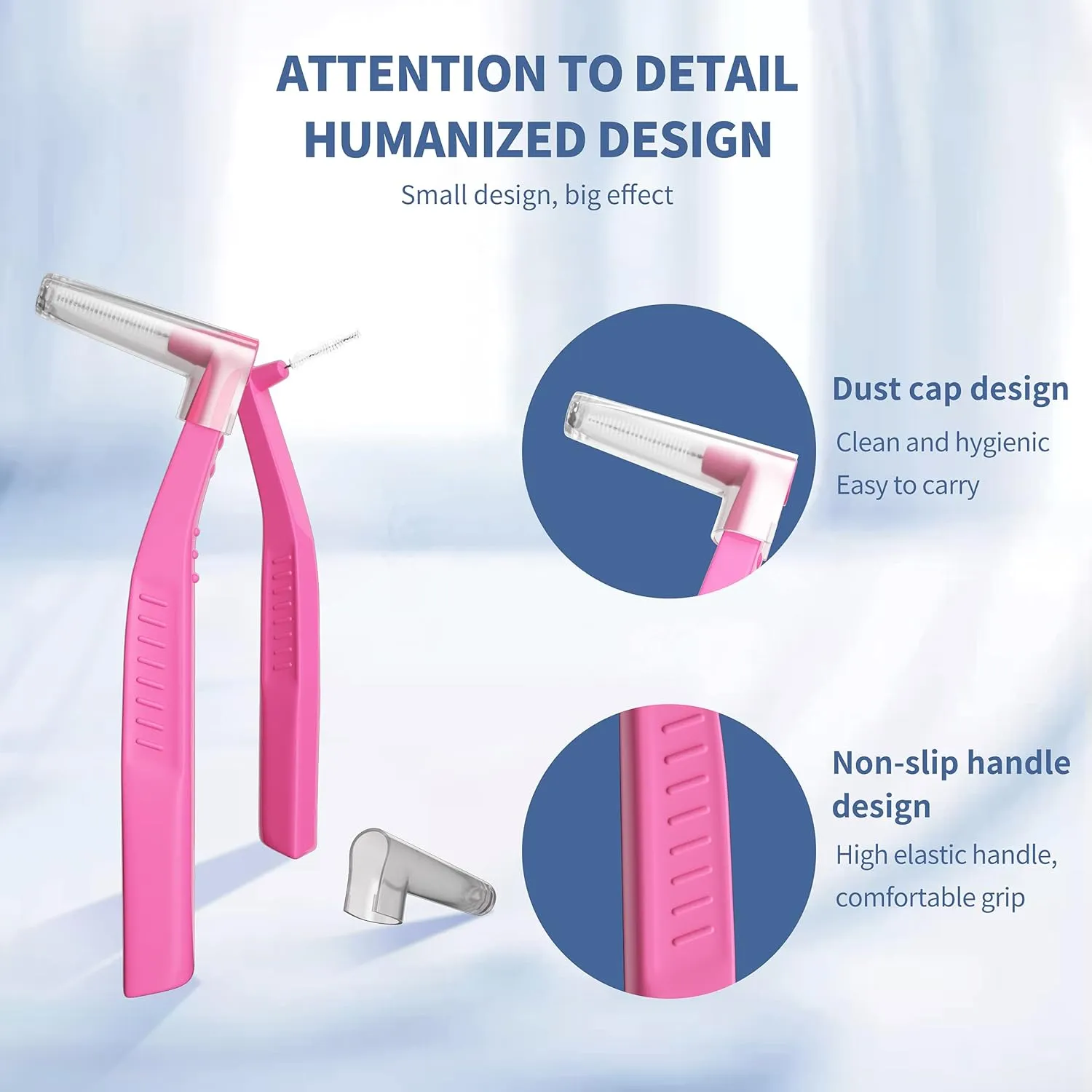 80 Count Interdental Brush Cleaners Dental Brushes Toothpick Tooth Flossing Head Oral Hygiene Angle with Portable Case Use for Cleaning(Pink, Extra Tight Teeth)