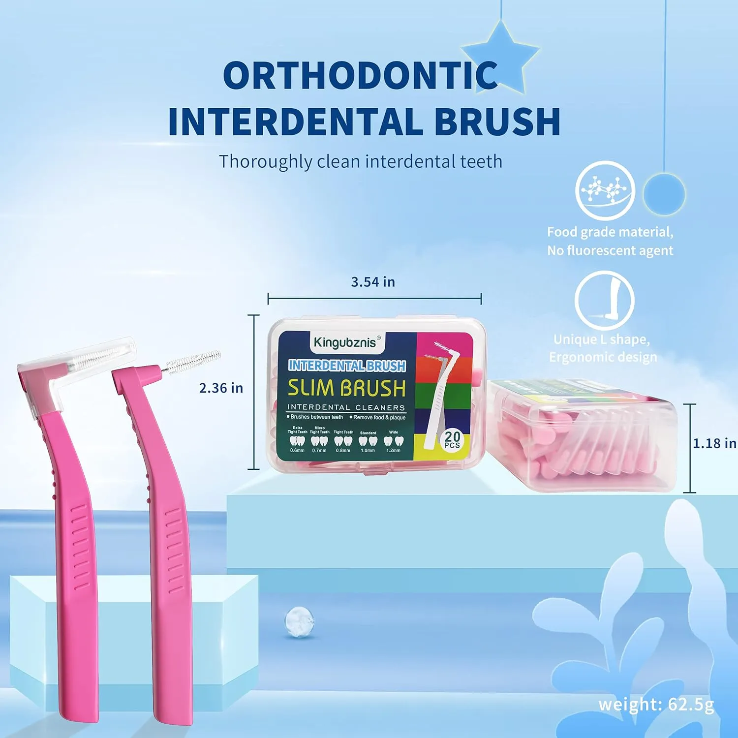 80 Count Interdental Brush Cleaners Dental Brushes Toothpick Tooth Flossing Head Oral Hygiene Angle with Portable Case Use for Cleaning(Pink, Extra Tight Teeth)