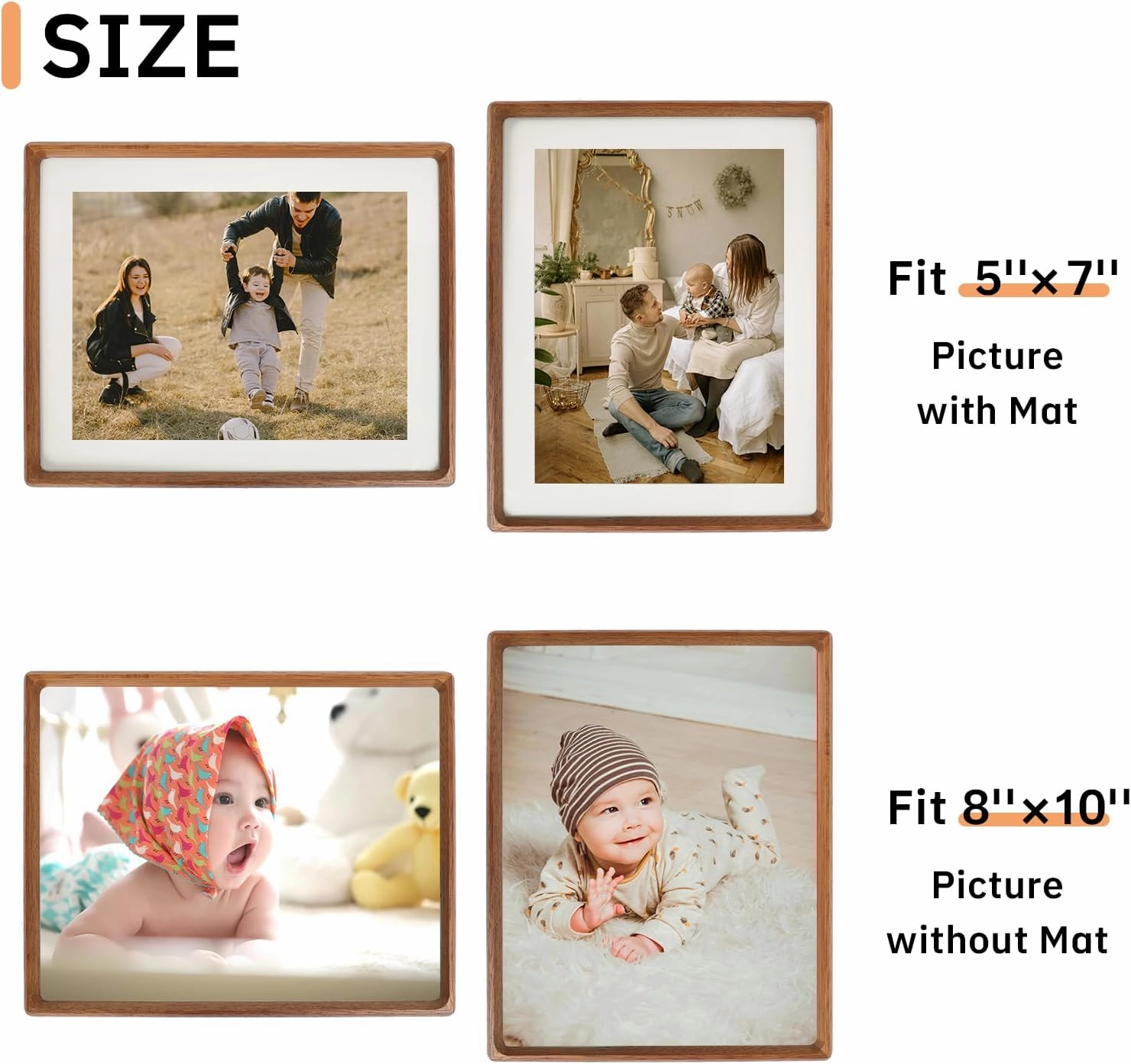 8x10 Picture Frame Set of 2 Natural Wood Photo Frames Display Pictures 5x7 with Mat or 8x10 without Mat Multi Photo Frames Collage for Wall or Tabletop Decor