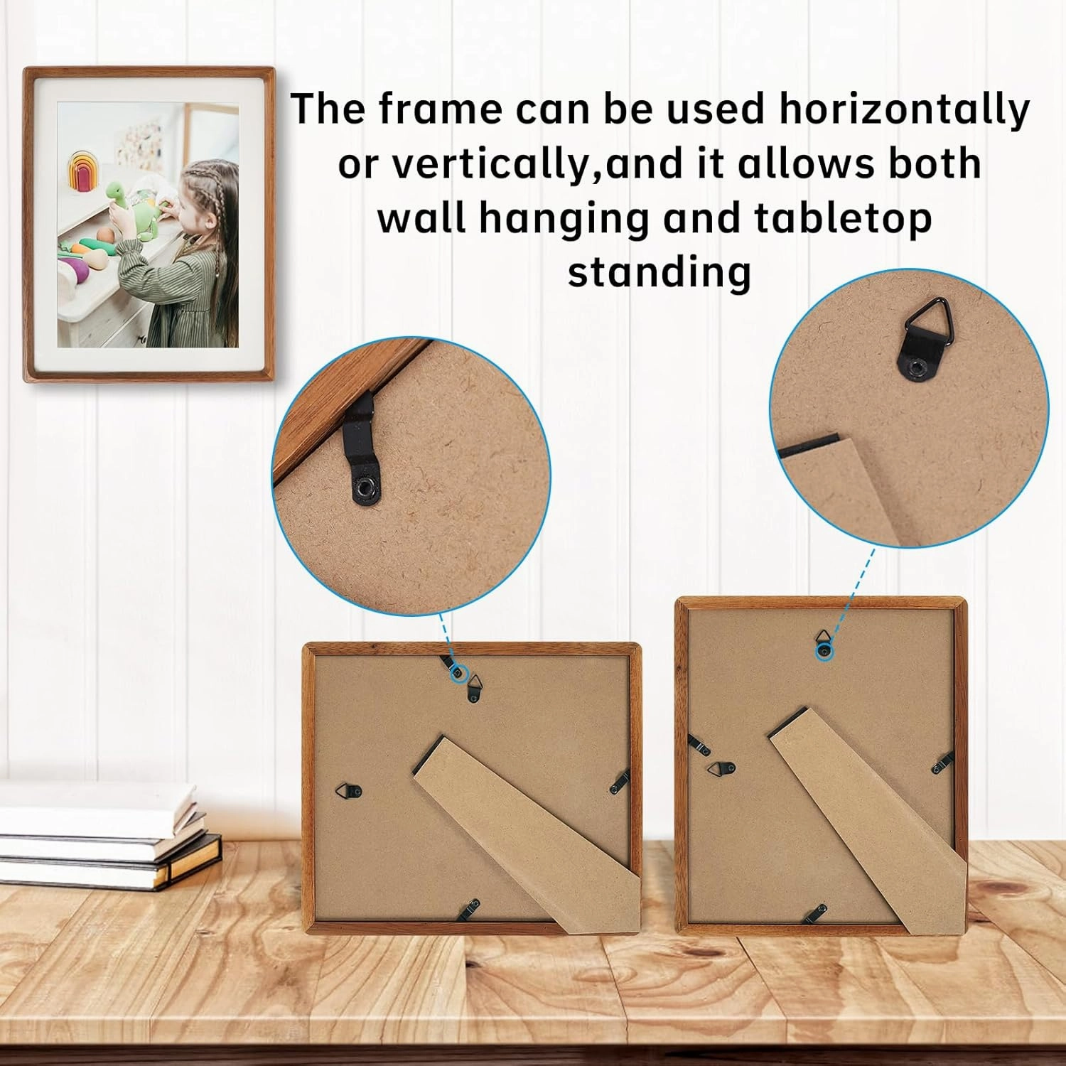 8x10 Picture Frame Set of 2 Natural Wood Photo Frames Display Pictures 5x7 with Mat or 8x10 without Mat Multi Photo Frames Collage for Wall or Tabletop Decor